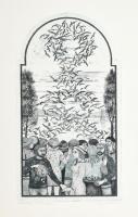 Nyári Lóránt (1928-1982): Lánchíd - násztánc! Rézkarc, papír, jelzett, 43×24 cm
