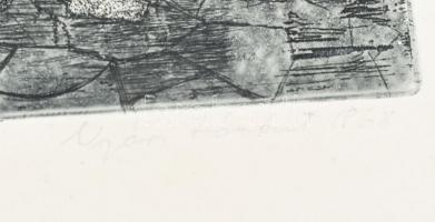 Nyári Lóránt (1928-1982): Áradás után, 1968. Rézkarc, papír, jelzett, 49×29 cm