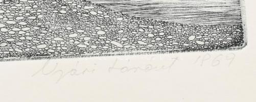 Nyári Lóránt (1928-1982): Papszigeti fák, 1969. Rézkarc, papír, jelzett, 29×49 cm