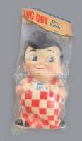 cca 1970 Big Boy műanyag persely figura, eredeti bontatlan csomagolásban, fáradásból adódó felületi repedéssel a nyakánál, m: 24 cm