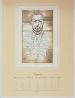1997 Kass János grafikáinak reprodukcióival illusztrált nagyméretű falinaptár, Medicina Art Galéria ...