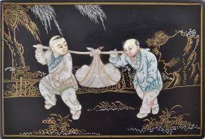 Kínai lakkfa doboz gyöngyház berakással, 10x15,5cm