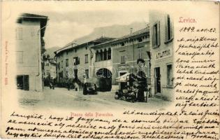1899 (Vorläufer) Levico, Piazza della Parocchia, Farmacia / square, pharmacy, market vendors, shop of A. Filippini (gyűrődések / creases)