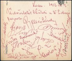 A KK kupagyőztes Vörös Lobogó (MTK) labdarúgócsapat tagjainak autográf aláírással ellátott képeslapj...