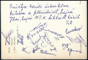 Az MTK labdarúgócsapat tagjainak autográf aláírással ellátott képeslapja, Sipos, Jenei Lanczkor, Dan...