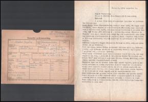 1960 Szabó Gyula (1930-2014) színművész személyi nyilvántartó kartonjának anyaga. Benne: aláírt önél...