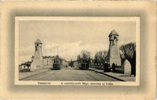 Temesvár, Timisoara; A szabályzott Béga csatorna új hídja, villamosok. Ideal W.L. Bp. No. 6671. 1910/13. / regulated Bega rivers new bridge, trams