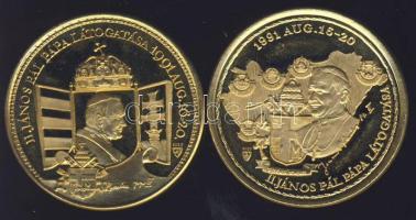 1991. "II.János Pál pápa látogatása" aranyozott ffém érempár. Szign.Bozó T:PP