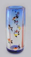 Halas design váza, masszív, anyagában színezett, jelzés nélkül, minimális kopásokkal, m: 21,5 cm