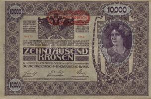 Ausztria/Osztrák-Magyar Bank 1918. 10.000K piros, vízszintes "Deutschösterreich" fny-sal, csak német nyelvű változat II.kiadás (2x) T:II-