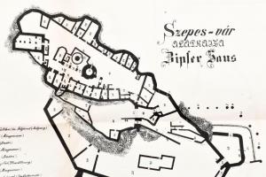 1883 Szepes-vár alaprajza, Zipser Haus,(Szepesi vár, Spissky hrad, Zipser Burg), felvette: Hradszky ...