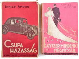 Kinizsi Andor 2 könyve: Egyszer mindenki megnősül. + Csupa házasság. Vidám történetek. Bp., [1942-1944], Szent István-Társulat. Kiadói illusztrált papírkötés, kissé foltos, sérült borítókkal.