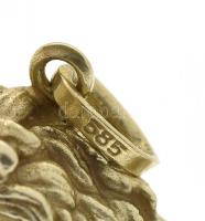 Arany (Au) 14 K masszív oroszlán függő, jelzett, 2×2 cm, nettó: 4,1 g