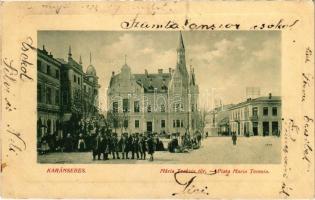 1913 Karánsebes, Caransebes; Mária Terézia tér, piac, takarékpénztár. W.L. Bp. 6763. / square, market, savings bank