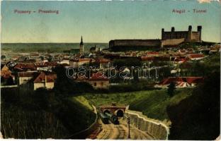 1913 Pozsony, Pressburg, Bratislava; vasúti alagút, vonatok, vár / railway tunnels, castle, trains (EK)