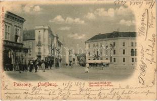 1899 (Vorläufer) Pozsony, Pressburg, Bratislava; Grassalkowich tér, Lang J. vendéglője / square, restaurant (EK)