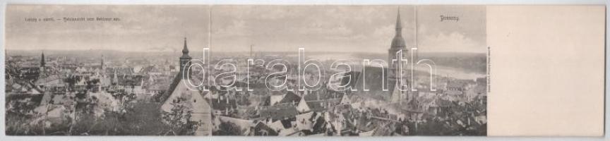 Pozsony, Pressburg, Bratislava; Látkép a várról. Neffe J. kiadása, három részes kinyitható panorámalap / view from the castle. 3-tiled folding panoramacard
