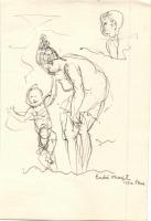 Endrő Margit (1899-1986) keramikus, szobrász 50 db érdekes vegyes grafikája dossziéba lefűzve