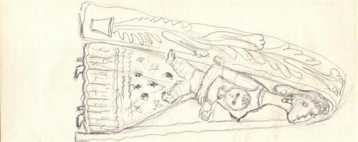 Endrő Margit (1899-1986) keramikus, szobrász 50 db érdekes vegyes grafikája dossziéba lefűzve