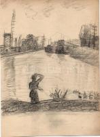 Endrő Margit (1899-1986) keramikus, szobrász 50 db érdekes vegyes grafikája dossziéba lefűzve