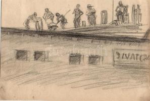 Endrő Margit (1899-1986) keramikus, szobrász 50 db érdekes vegyes grafikája dossziéba lefűzve