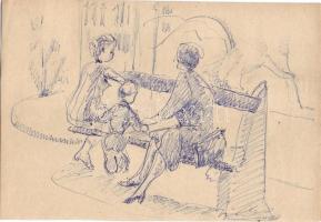 Endrő Margit (1899-1986) keramikus, szobrász 50 db érdekes vegyes grafikája dossziéba lefűzve