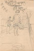 Endrő Margit (1899-1986) keramikus, szobrász 50 db érdekes vegyes grafikája dossziéba lefűzve