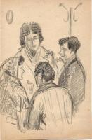 Endrő Margit (1899-1986) keramikus, szobrász 50 db érdekes vegyes grafikája dossziéba lefűzve