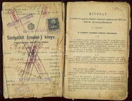 cca 1900 Cseléd és gazda közötti viszonyt szabályzó törvénycikkely kivonata, munkáltatók illetve munkavállalók aláírásaival, okmánybélyeggel