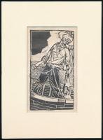 Kondor Béla (1931-1972): Csónakos. Fametszet, papír, paszpartuban 13×7,5 cm