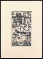 Kondor Béla (1931-1972): Jelenet. Fametszet, papír, paszpartuban 13×7,5 cm