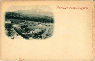 Tömös-völgy, Tömöschtal (Brassó, Brasov); vasútvonal, hajtány. H. Zeidner kiadása / railway line with handcar (EK)