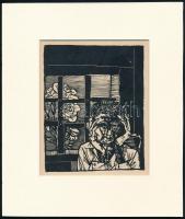 Kondor Béla (1931-1972): Börtönben. Fametszet, papír, paszpartuban, 13,5×11 cm