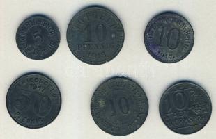 Német Birodalom/Császárság + Weimari Köztársaság 1917-20. 6db klf városi szükségpénz T:3