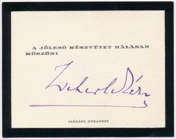 Wekerle Sándor (1878-1963) pénzügyminiszter aláírása részvétnyilvánítást megköszönő kártyán