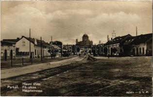 1931 Párkány, Parkan, Stúrovo; Hlavní trída / Fő utca, üzletek, esztergomi Bazilika / main street, shops, basilica