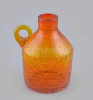 Narancssárga, karcagi, berekfürdői kraklé / fátyol üveg füles váza. Formába fújt, hibátlan, . m: 15 cm