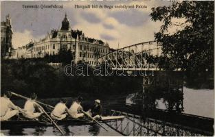 1911 Temesvár, Timisoara; Józsefváros, Hunyady híd és Bega szabályozó palota, montázs az evezősökkel / Iosefin, bridge, river control palace. Montage with rowers