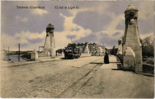 1911 Temesvár, Timisoara; Gyárváros, Új híd és Liget út, villamos / Fabric, new bridge, trams (fa)