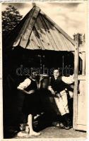 1940 Csíkszereda, Mercurea Ciuc; bevonuláskor, kisgyerekek népviseletben / during the entry of the Hungarian troops, children in folk costumes. photo + 1940 Csíkszereda visszatért So. Stpl