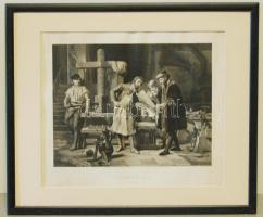 Guttenberg nyomdája nagyméretű dekoratív acélmetszet keretben 65x55 cm
