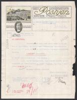 1918 Pöstyén, Fürdőigazgatóság fejléces levélpapírjára írt számla