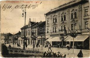 1910 Kolozsvár, Cluj; Hunyady tér, üzletek. Sámuel S. Sándor kiadása / square, shop (EK)