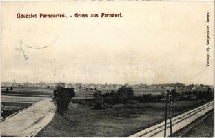 Pándorfalu, Parndorf; vasúti sín. Ifj. Woynesich Jacab / railway track / Bahnstrecke (ázott sarok / wet corner)