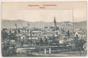Nagyszeben, Hermannstadt, Sibiu; leporellolap 10 kis képpel. Louise Knopp / leporellocard with 10 mini pictures