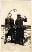 1929 New York, Vulcania-Trieste gőzhajó fedélzete turistákkal / tourist posing on board of MS Vulcania Italian ocean liner. photo (EK)