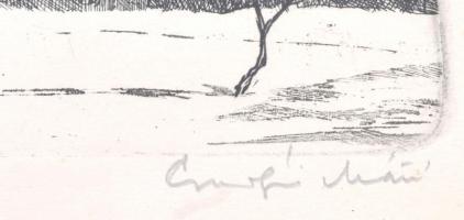 Csurgói Máté Lajos (1931-2001): Halászbástya. Rézkarc, papír, jelzett, számozott (37/100). 27,5×36 c...