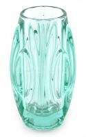 Kékeszöld retró üveg váza, jelzés nélkül, hibátlan, m: 15 cm