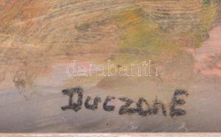 Duczon Elemér (?-): Vízparti táj. Olaj, farost. Jelezve jobbra lent. Fakeretben. 32×26 cm