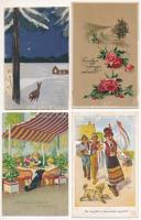 33 db RÉGI motívum képeslap vegyes minőségben, sok virágos, üdvözlő / 33 pre-1945 motive postcards in mixed quality: many flowers, greetings